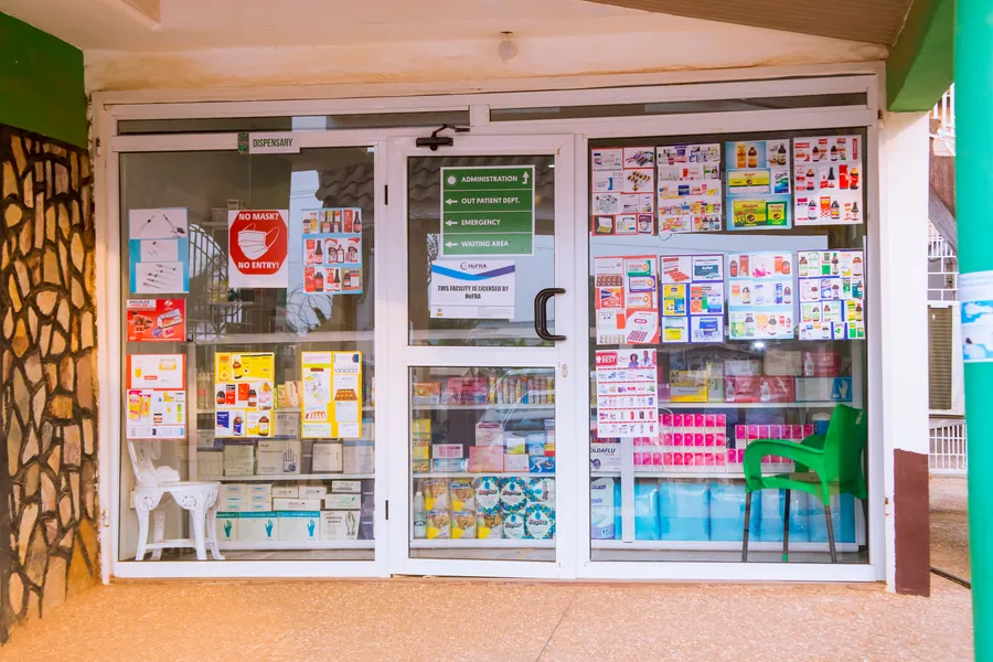 The MAON dispensary, its shelves stocked with medicines.
